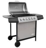 VidaXL Gasbarbecue met 6 branders zwart en zilverkleurig