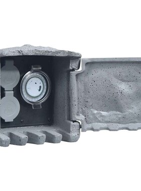 VidaXL Tuinstopcontact 2 ingangen met timer polyresin grijs