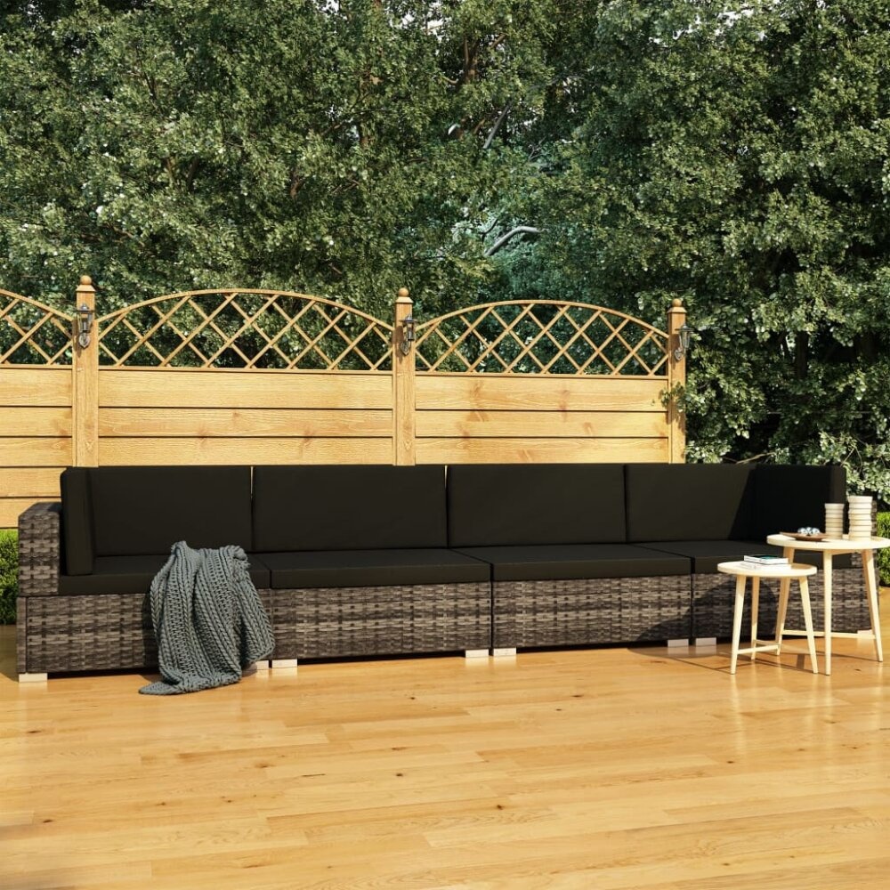 VidaXL 4-delige Loungeset met kussens poly rattan grijs