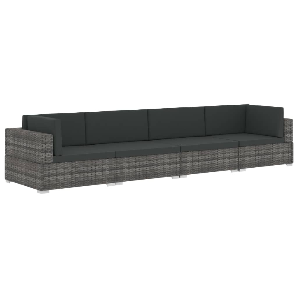 VidaXL 4-delige Loungeset met kussens poly rattan grijs