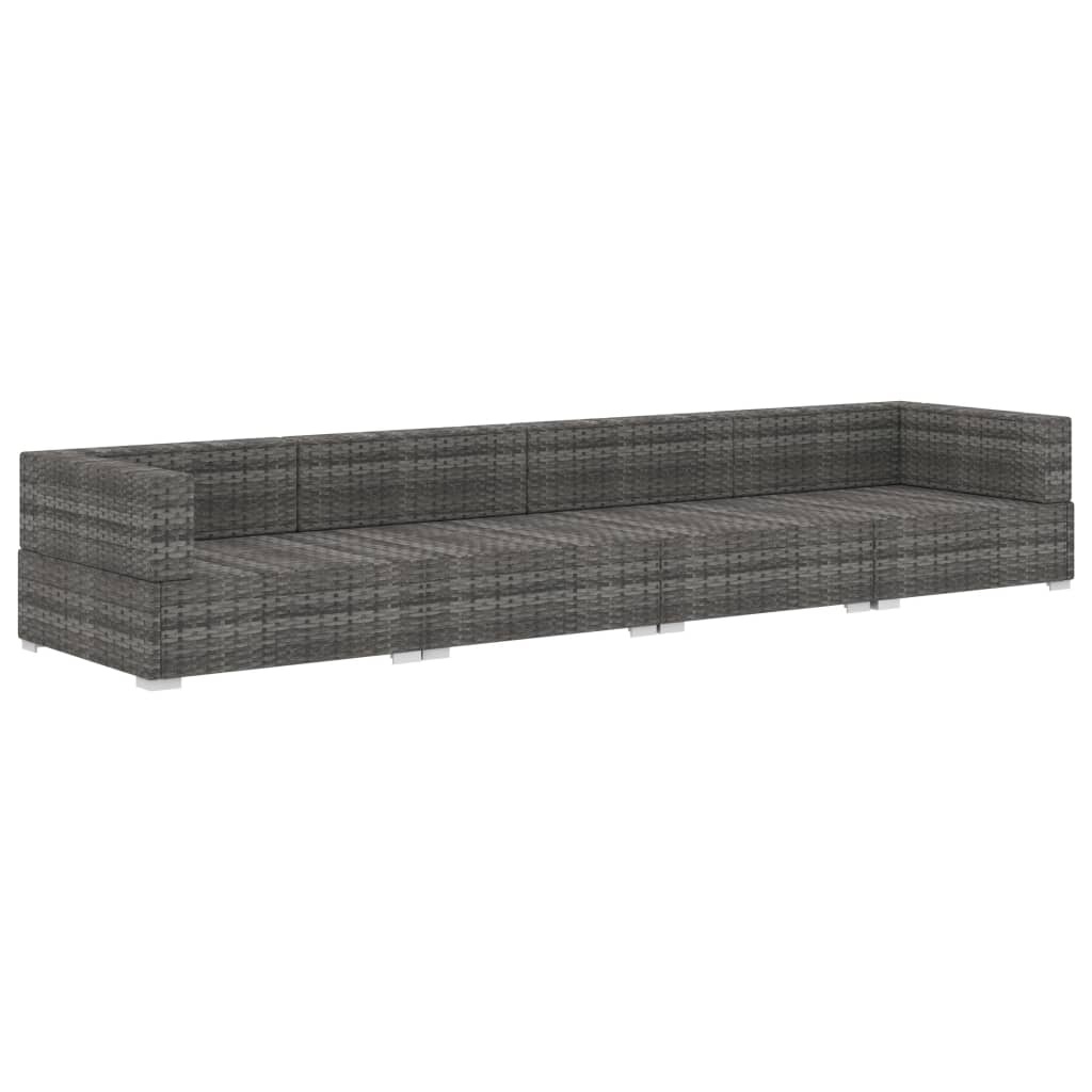VidaXL 4-delige Loungeset met kussens poly rattan grijs