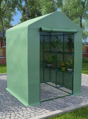 VidaXL Tuinkas met schappen 143x143x195 cm staal