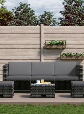 VidaXL 4-delige Loungeset met kussens poly rattan grijs