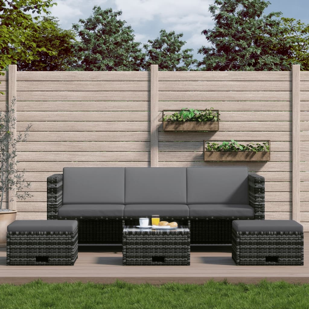 VidaXL 4-delige Loungeset met kussens poly rattan grijs