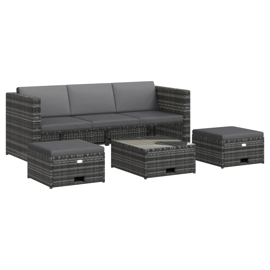 VidaXL 4-delige Loungeset met kussens poly rattan grijs