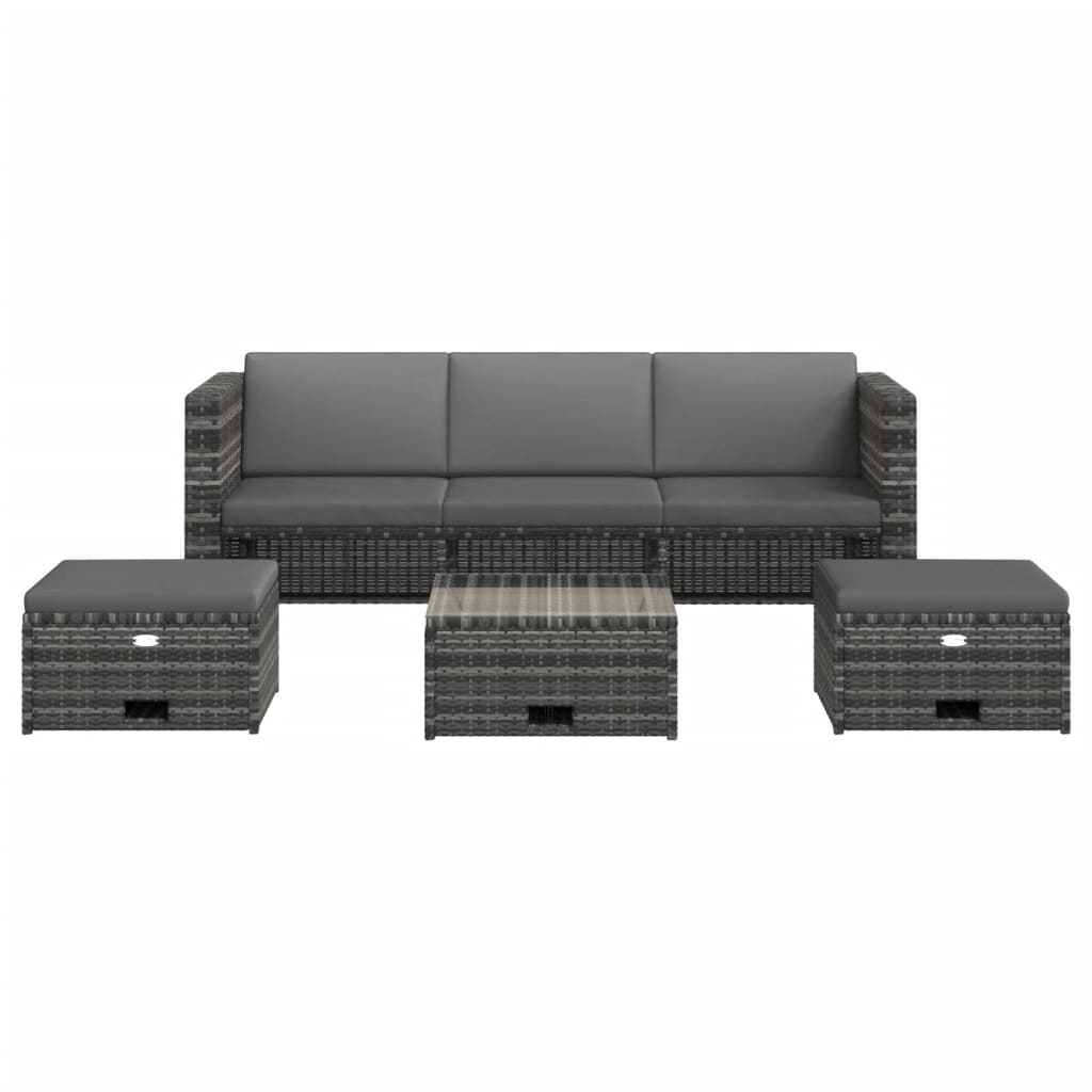 VidaXL 4-delige Loungeset met kussens poly rattan grijs