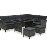 VidaXL 4-delige Loungeset met kussens poly rattan grijs