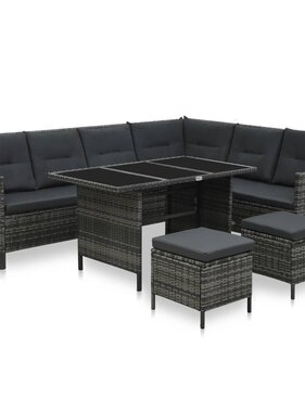 VidaXL 4-delige Loungeset met kussens poly rattan grijs