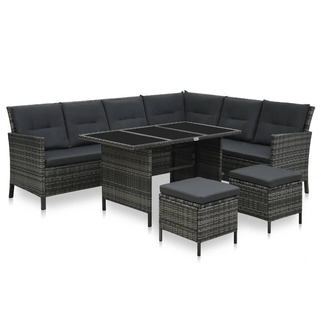 VidaXL 4-delige Loungeset met kussens poly rattan grijs