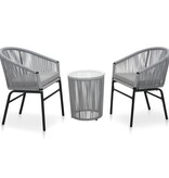 VidaXL 3-delige Bistroset met kussens PE-rattan grijs