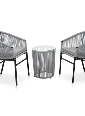 VidaXL 3-delige Bistroset met kussens PE-rattan grijs