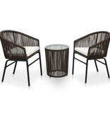 VidaXL 3-delige Bistroset met kussens PE-rattan bruin