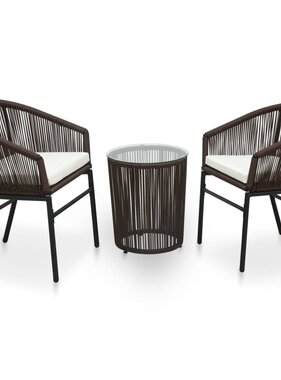 VidaXL 3-delige Bistroset met kussens PE-rattan bruin
