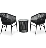 VidaXL 3-delige Bistroset met kussens PE-rattan zwart
