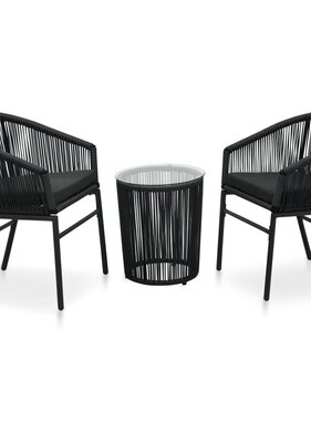 VidaXL 3-delige Bistroset met kussens PE-rattan zwart