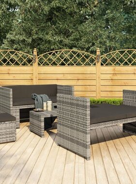 VidaXL 5-delige Loungeset met kussens poly rattan grijs