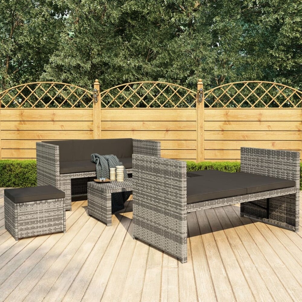 VidaXL 5-delige Loungeset met kussens poly rattan grijs
