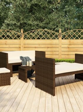 VidaXL 5-delige Loungeset met kussens poly rattan bruin