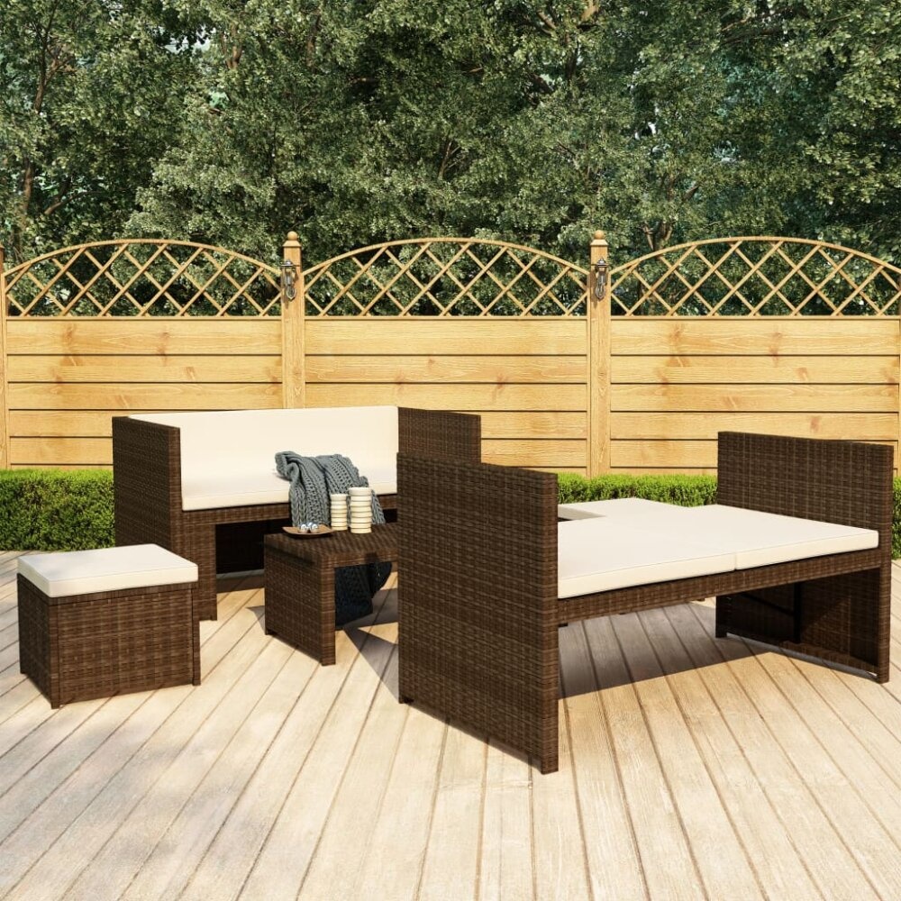 VidaXL 5-delige Loungeset met kussens poly rattan bruin