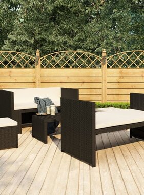 VidaXL 5-delige Loungeset met kussens poly rattan zwart