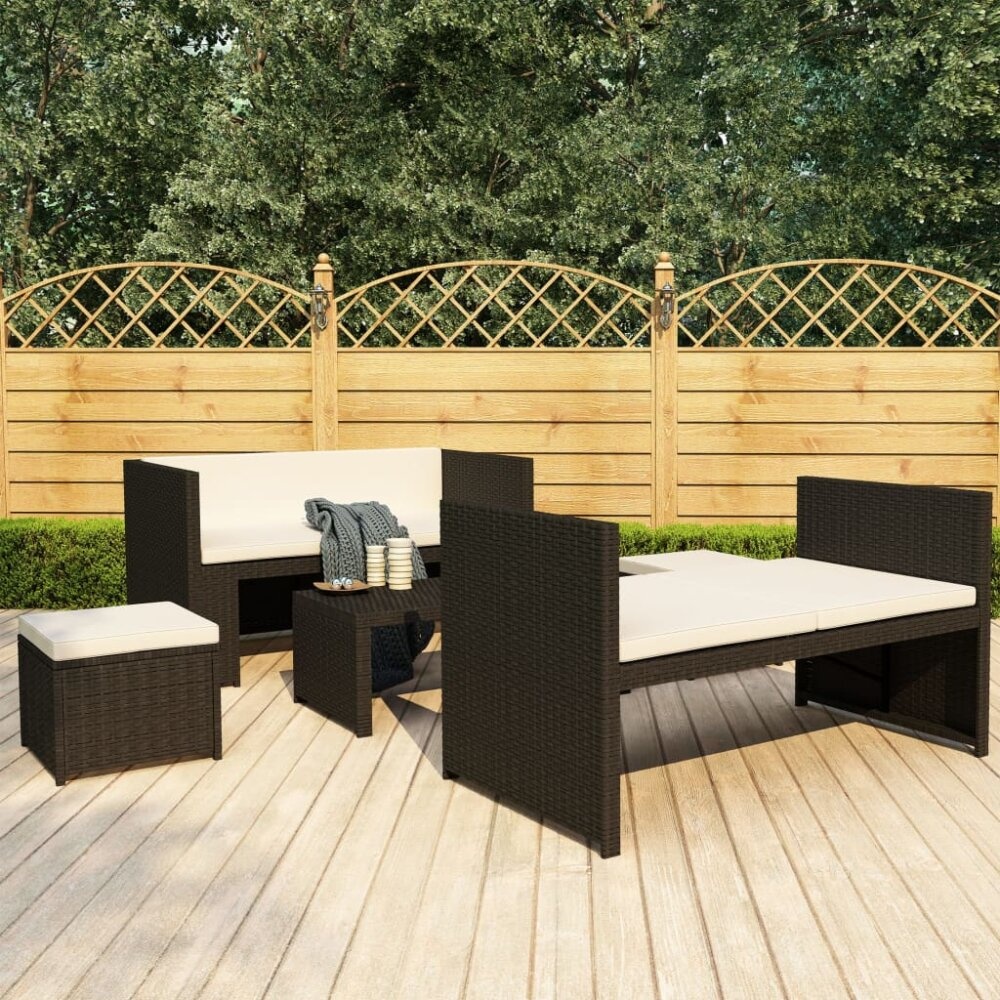 VidaXL 5-delige Loungeset met kussens poly rattan zwart