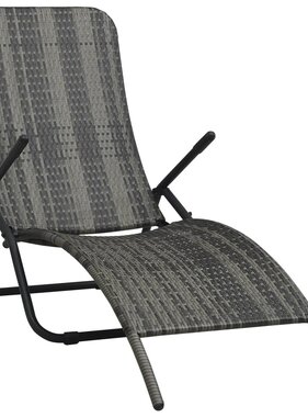 VidaXL Ligbed inklapbaar poly rattan grijs
