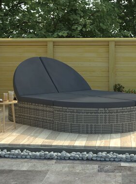 VidaXL Ligbed met kussens 2-persoons poly rattan grijs