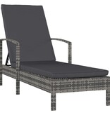 VidaXL Ligbed met armleuningen poly rattan grijs