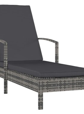 VidaXL Ligbed met armleuningen poly rattan grijs