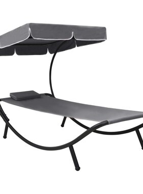 VidaXL Loungebed met luifel en kussen grijs