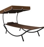 VidaXL Loungebed met luifel en kussen bruin
