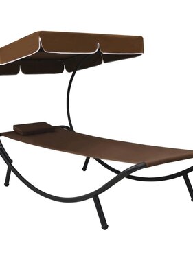 VidaXL Loungebed met luifel en kussen bruin
