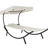 VidaXL Loungebed met luifel en kussen crèmewit