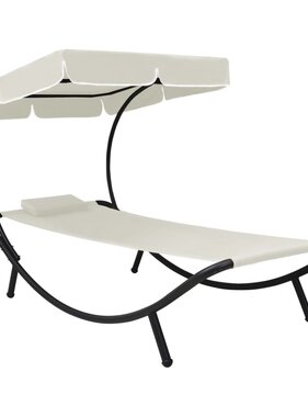 VidaXL Loungebed met luifel en kussen crèmewit