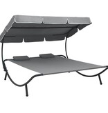 VidaXL Loungebed met luifel en kussens grijs