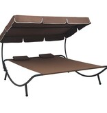 VidaXL Loungebed met luifel en kussens bruin