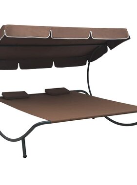 VidaXL Loungebed met luifel en kussens bruin