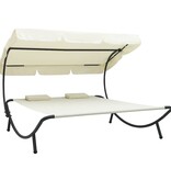 VidaXL Loungebed met luifel en kussens crèmewit