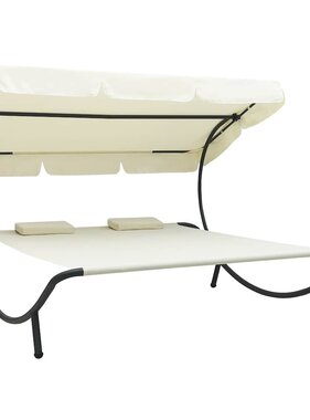 VidaXL Loungebed met luifel en kussens crèmewit