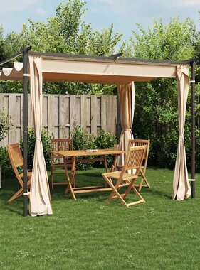 VidaXL Prieel met gordijnen 3x3 m staal crème