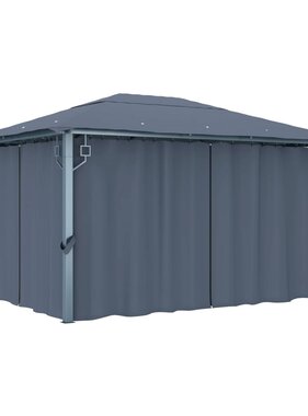 VidaXL Prieel met gordijn 400x300 cm aluminium antraciet