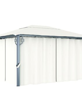 VidaXL Prieel met gordijn 400x300 cm aluminium crème