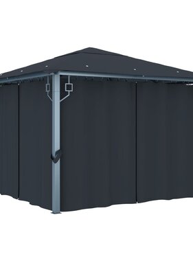 VidaXL Prieel met gordijn 300x300 cm aluminium antraciet