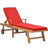 VidaXL Ligbed met kussen massief teakhout rood
