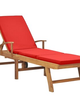 VidaXL Ligbed met kussen massief teakhout rood