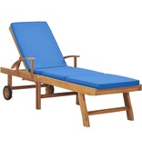 VidaXL Ligbed met kussen massief teakhout blauw