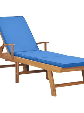 VidaXL Ligbed met kussen massief teakhout blauw