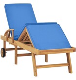 VidaXL Ligbed met kussen massief teakhout blauw