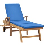 VidaXL Ligbed met kussen massief teakhout blauw