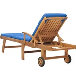 VidaXL Ligbed met kussen massief teakhout blauw